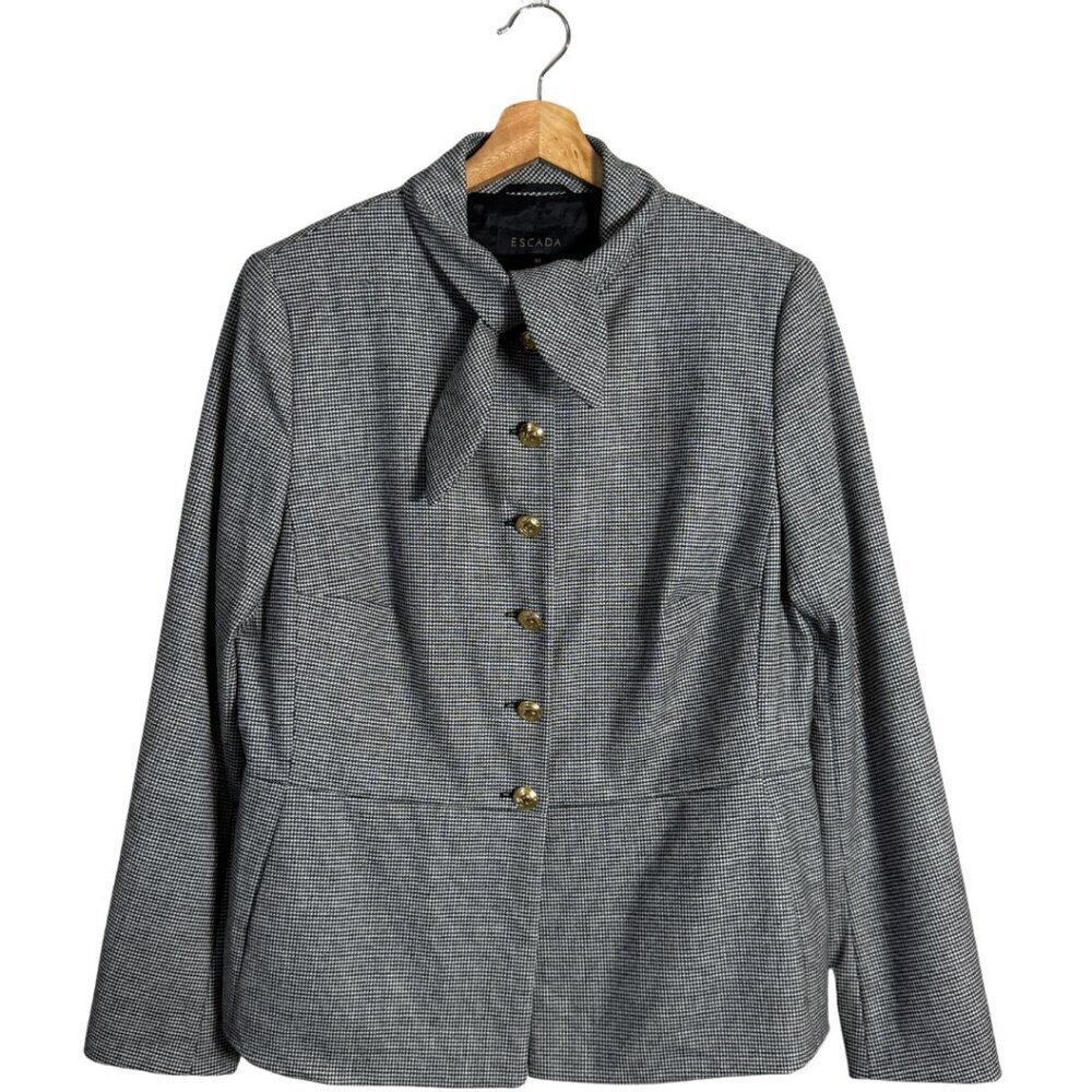 Escada Belany Houndstooth Blazer Jacket Women's 44 Black White Designer Career